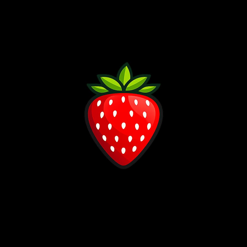 Dillon's Strawberry Farm favicon icon - red strawberry with green leaves on transparent background