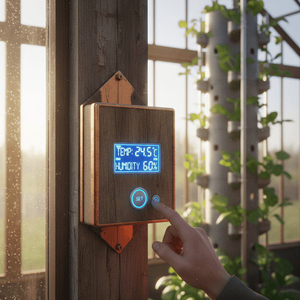 Climate control panel monitoring temperature and humidity levels