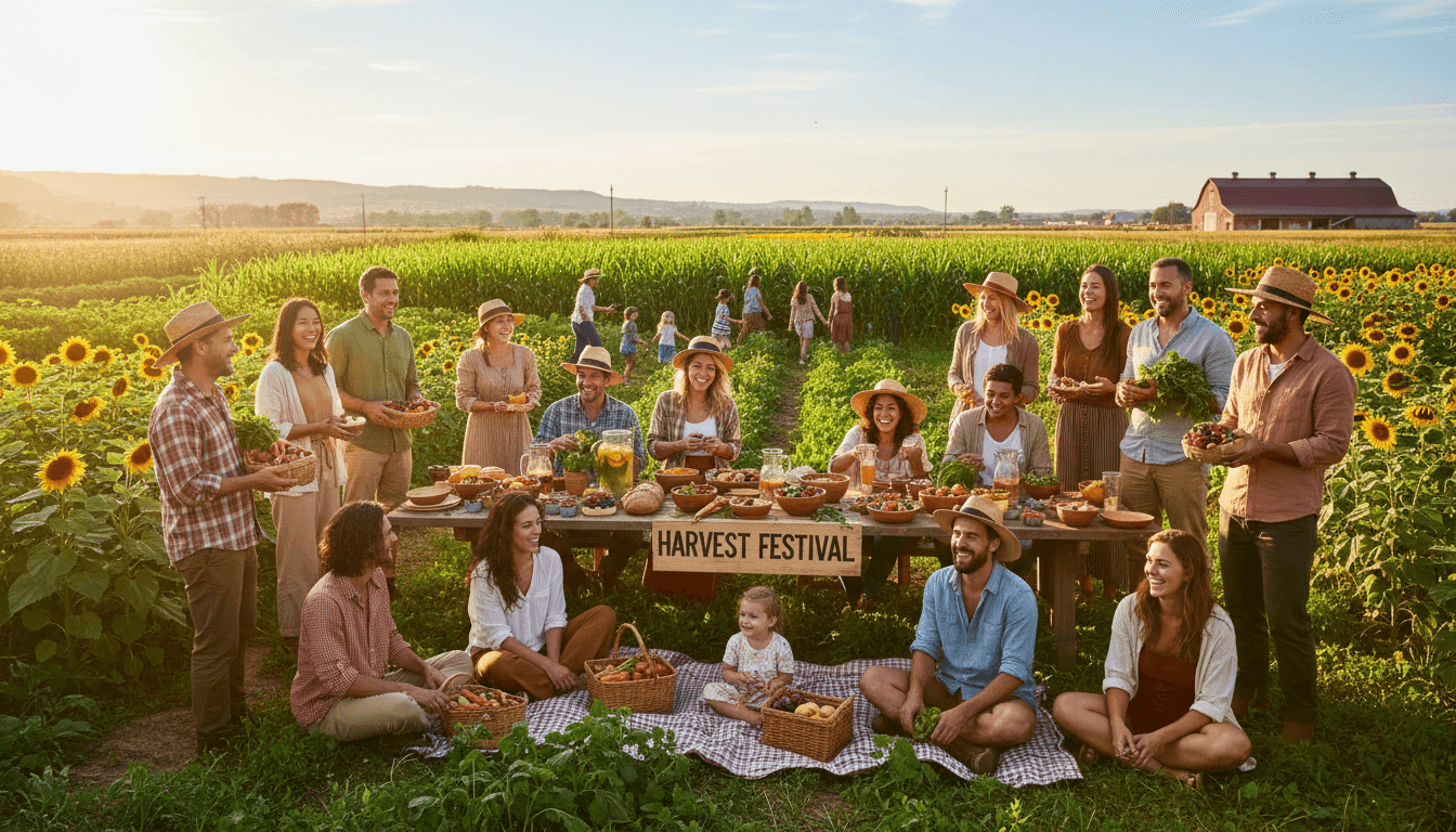 Community members sharing a moment together at a strawberry farm