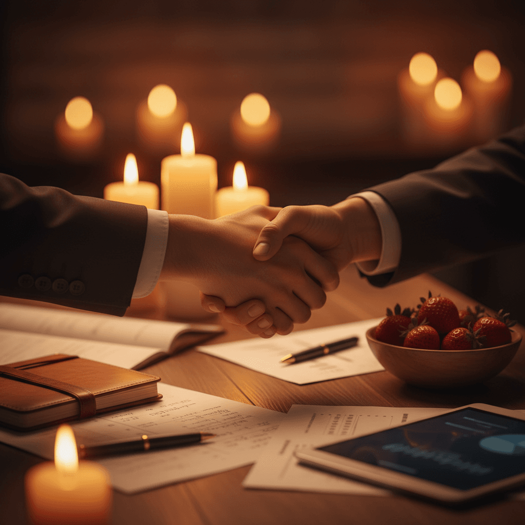 Direct partnership handshake between restaurant and farm owner