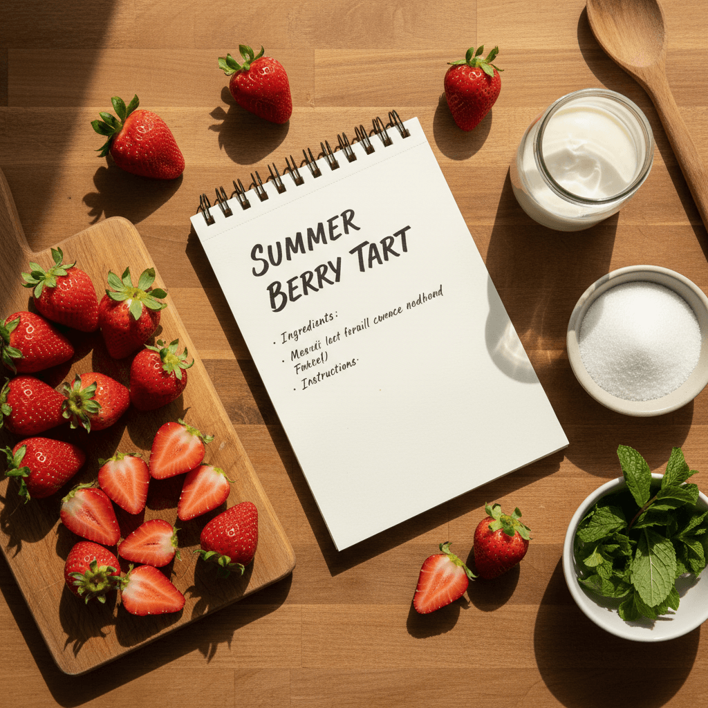 Fresh strawberries with recipe inspiration materials
