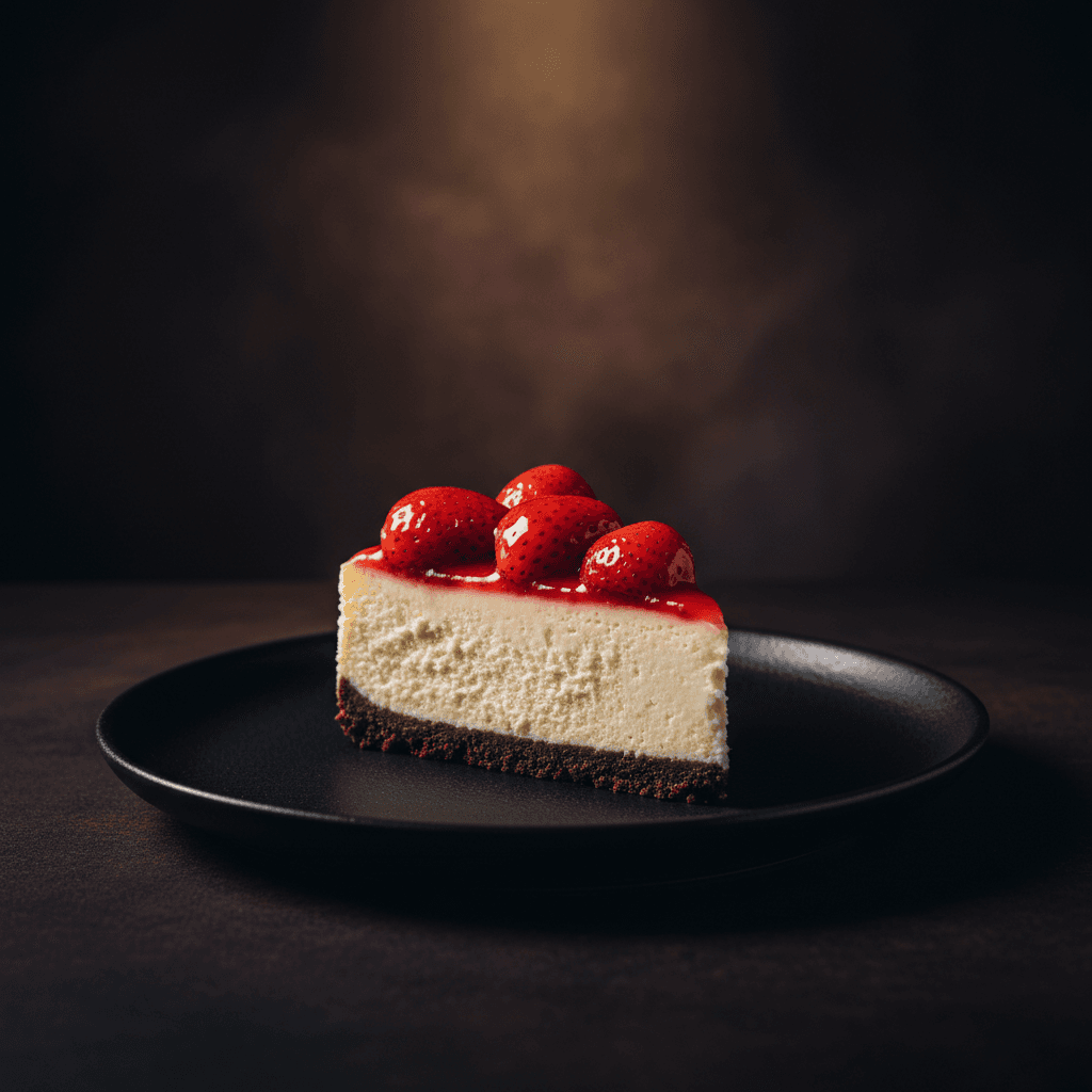 Slice of strawberry cheesecake with berry topping