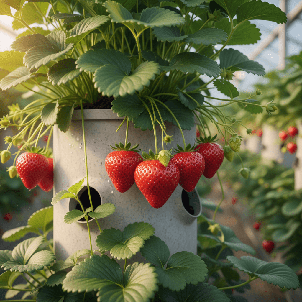 Harvest-ready strawberries from tower