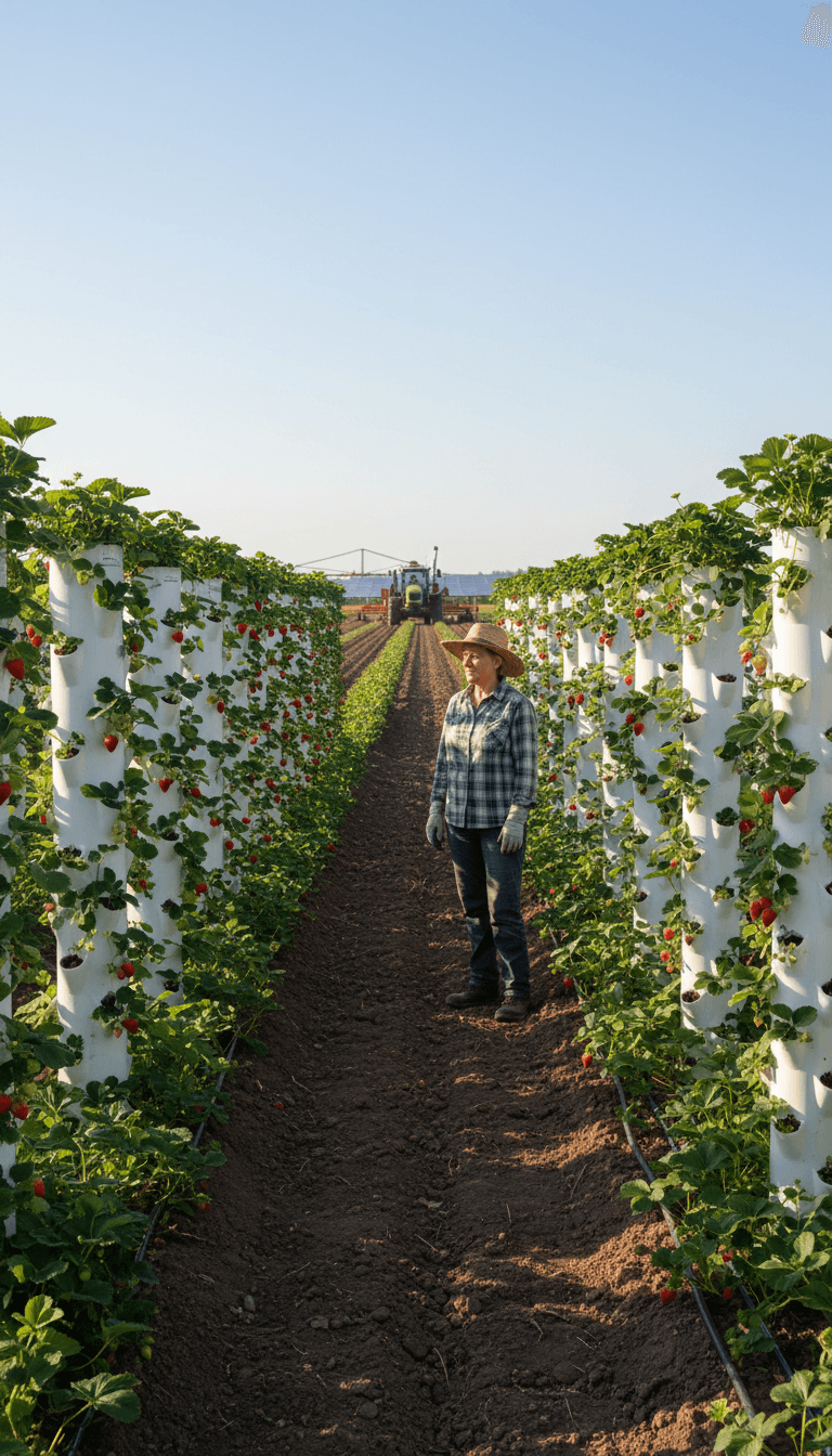 Licence agreement setup with vertical grow towers on productive land