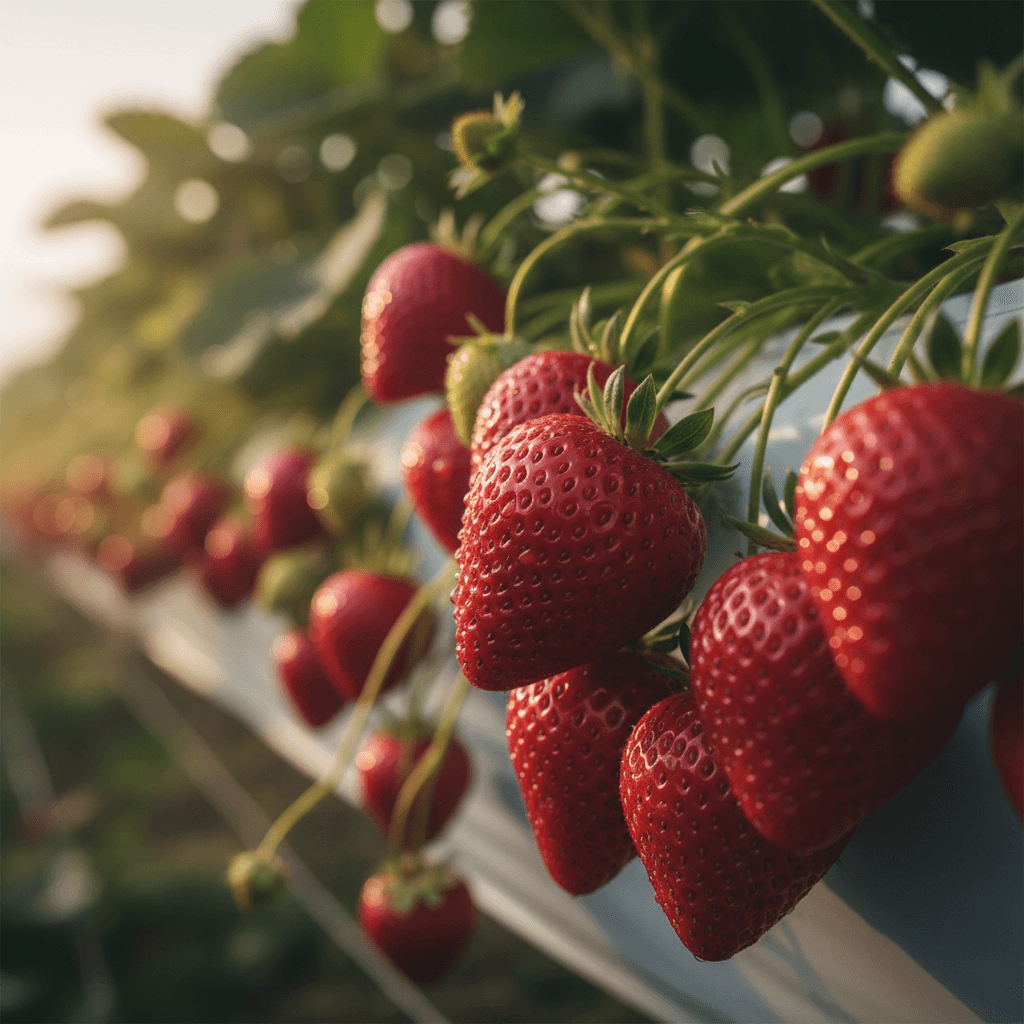 Close-up of ripe strawberries ready for harvest
