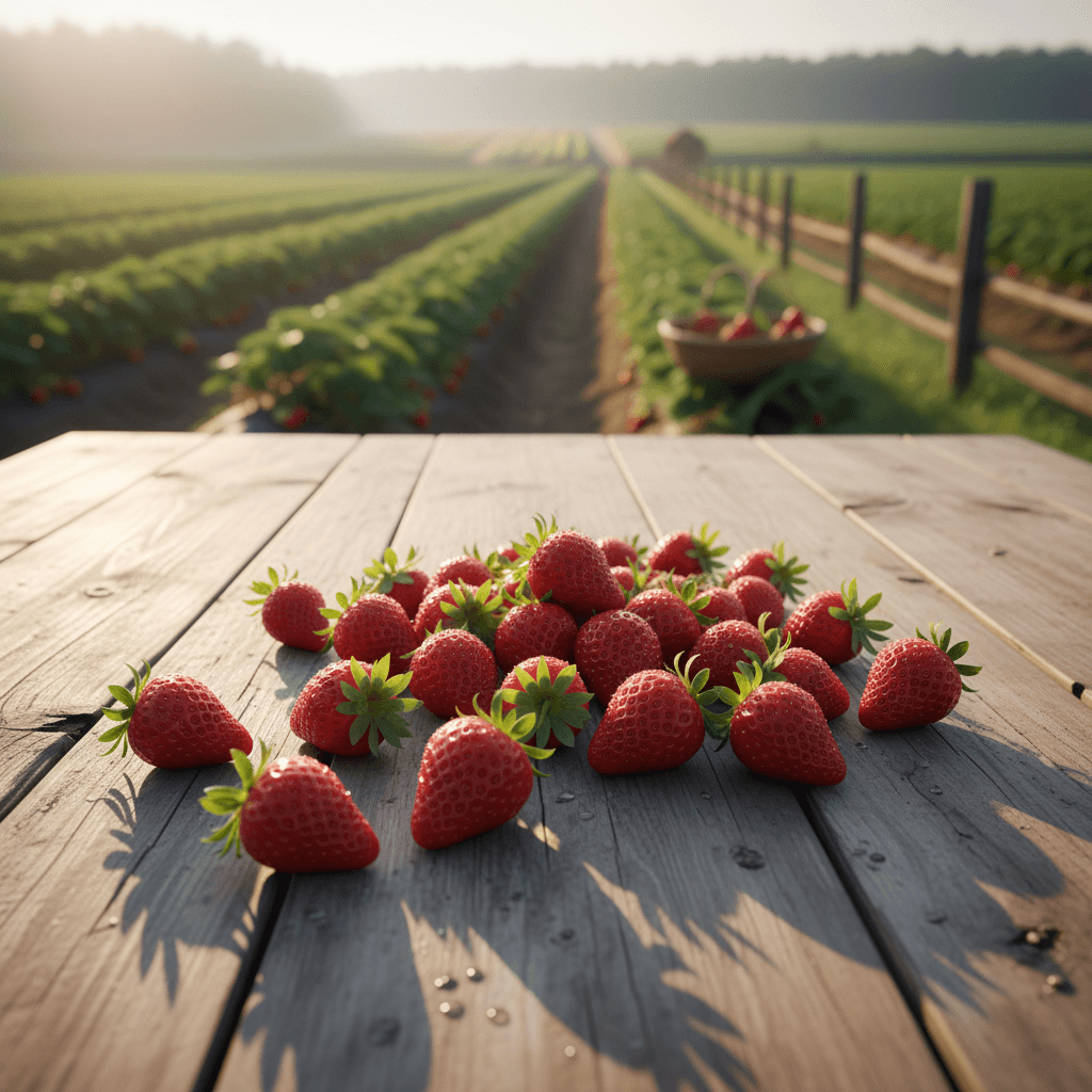 Fresh harvested strawberries on farm surface