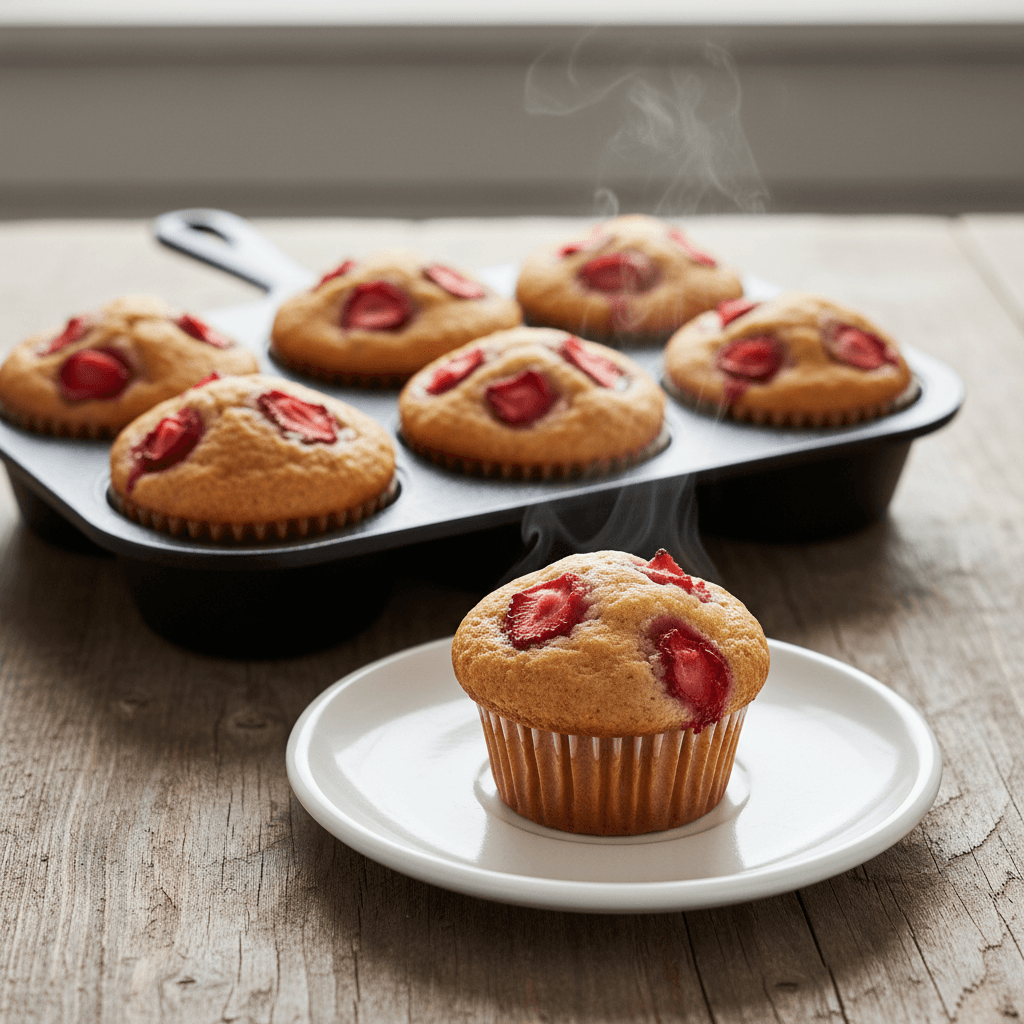 Freshly baked strawberry muffins on a plate