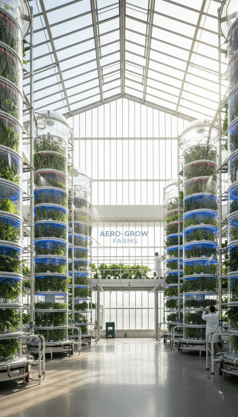 Vertical farming facility with stacked growing towers