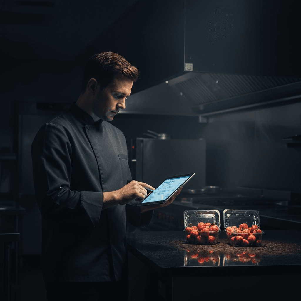 Restaurant manager reviewing flexible strawberry orders