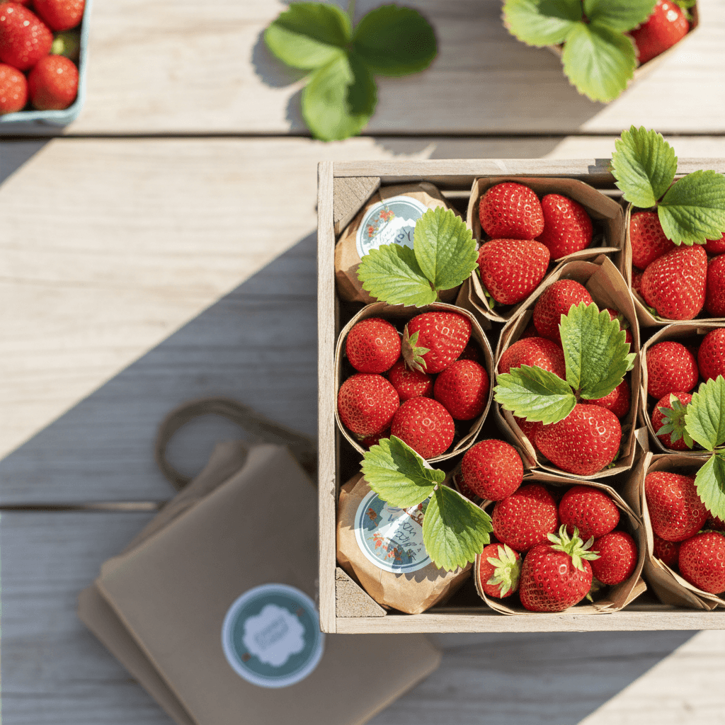 Quarterly harvest box filled with fresh strawberries